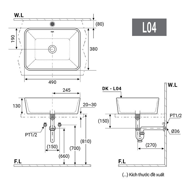 mẫu lavabo D&K có kích thước nhỏ